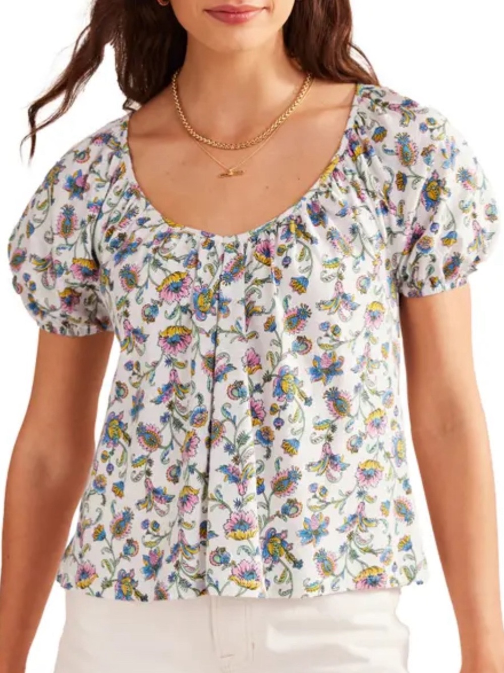 BODEN Print V-Neck Top in Ivory Plum Blossom Size: S